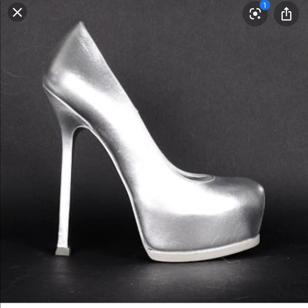 YSL Tribtoo 105 silver pumps